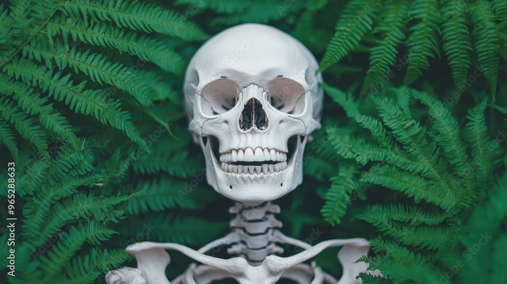 Poster harmony and balance in nature: skeletons as symbols of unity and peace with copy space for text, hig