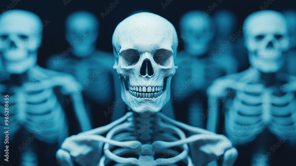 Poster skeletons: visual symbols of harmony and balance in nature - 8k high detail with copy space for text