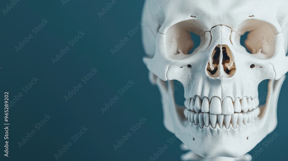 Poster detailed realistic mandible human jawbone structure with copy space for text in 8k high detail resol