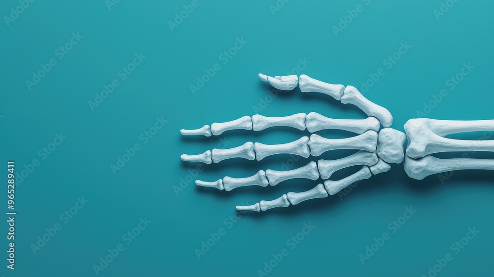 Poster grasping the complexity: detailed skeletal hand and bone alignment illustration with copy space in h
