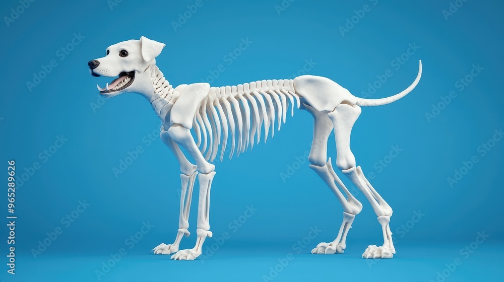 Poster detailed canine skeleton illustration with copy space for veterinary concepts - realistic bone struc