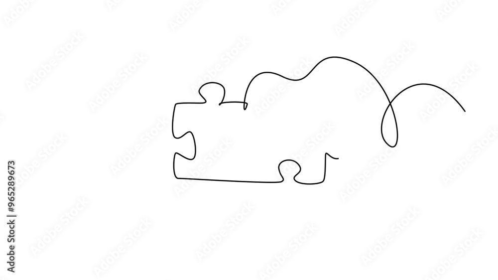 Aufkleber animated self drawing of continuous line draw puzzle pieces for connection company logo identity. pu
