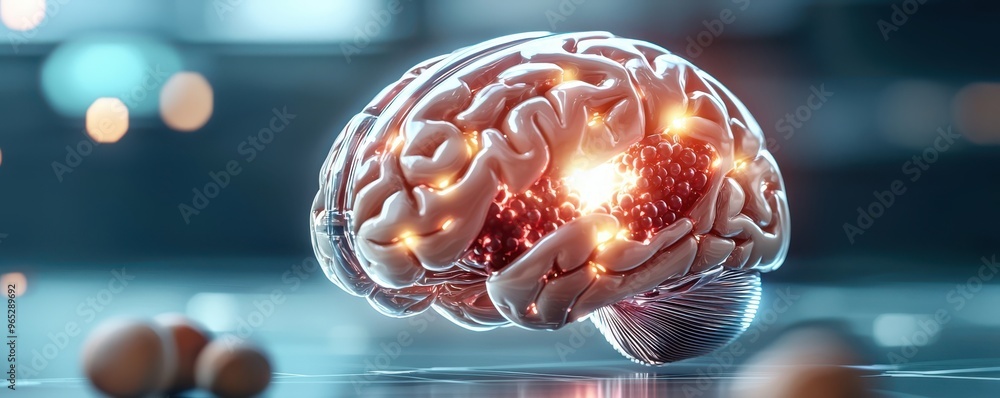 Poster a stunning visual representation of a human brain, glowing with neural connections, showcasing the c