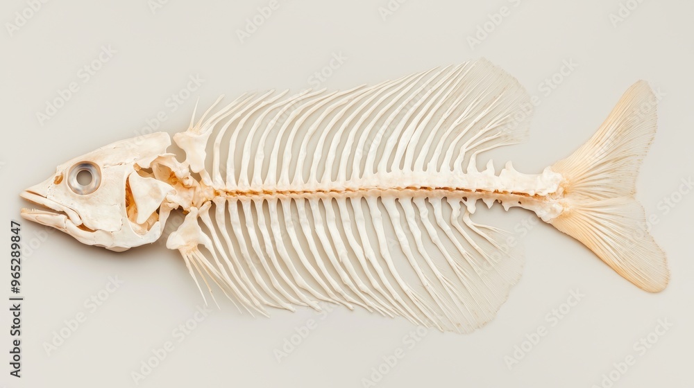 Poster underwater exploration: intricate fish skeleton study in high detail 8k resolution with copy space f
