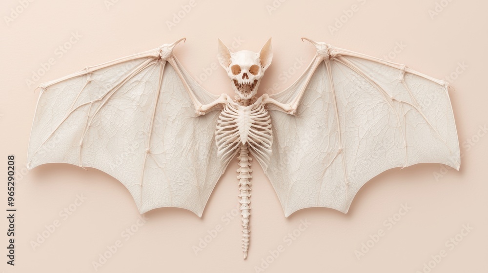 Poster skeleton of a bat - detailed wing bone structure zoological illustration with copy space for text in