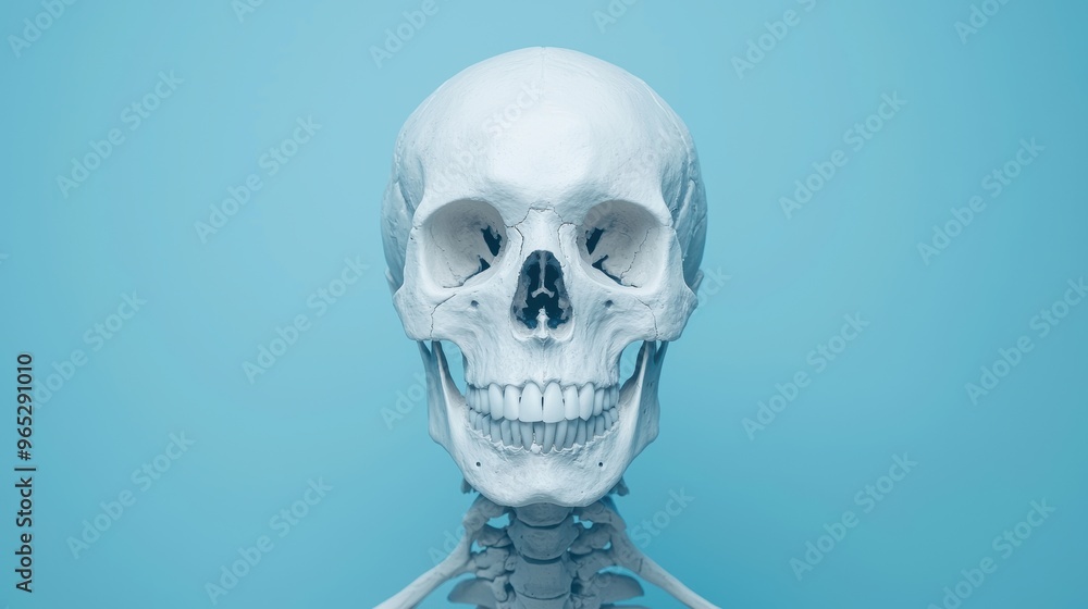 Poster intricate avian skull anatomy illustration with detailed bone structure and copy space for text in 8