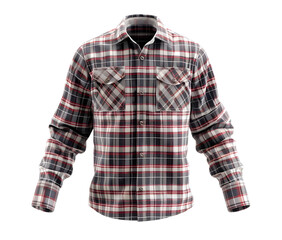 Red and Black Plaid Long Sleeve Shirt Mockup. Isolated on transparent background