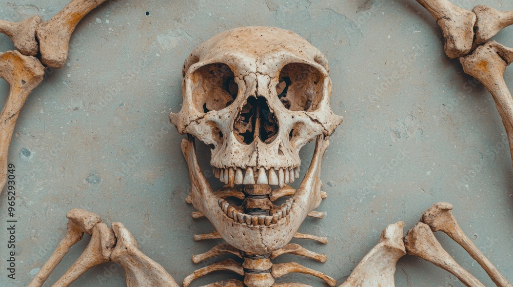 Poster exploring ancient fossilized skeletons: detailed bone structures in high resolution for paleontologi