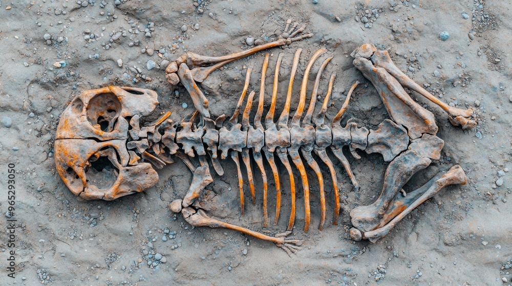 Aufkleber fossilized skeletons: detailed ancient bone structures in high detail for paleontological study with