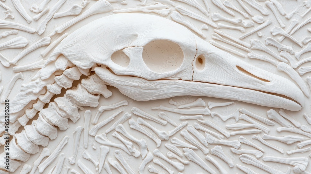 Poster evolutionary insight: detailed bone adaptations in bird skeletons with scientific reference and copy