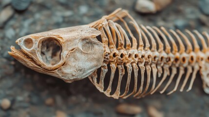 Prehistoric Fish Fossil Skeletons: Detailed Ancient Bone Structures for Paleontological Study with Copy Space in 8K High Detail