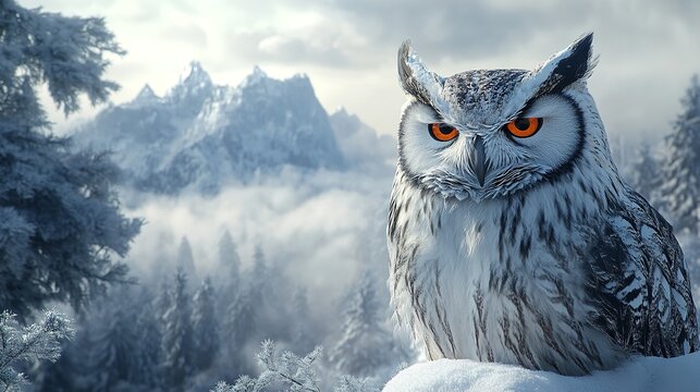 Owl in the snowy forest