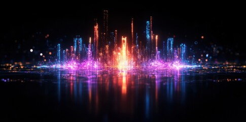 Fototapeta premium A holographic projection of a music waveform in neon colors, featuring digital sound visualization.