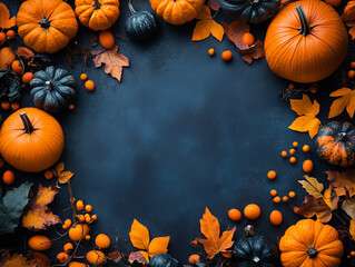 Halloween background with pumpkins. Halloween party border flat