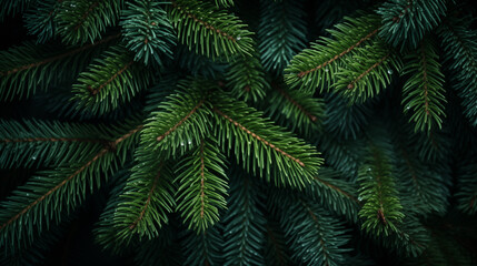 Obraz premium Christmas Fir tree brunch textured Background. Fluffy pine tree brunch close up.