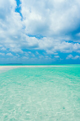 Beautiful landscape of clear turquoise Indian ocean, Maldives islands. Summer vacation and summer holiday concept.