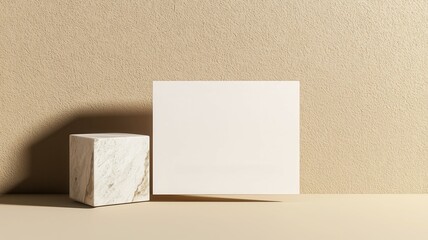 A 3D depiction of a luxury business card leaning against a crystal cube, with a shadowed background for added drama.