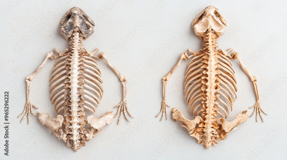 Poster comparative anatomy of reptile and amphibian skeletons - detailed scientific reference with copy spa