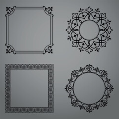 Set of decorative frames Elegant vector element for design in Eastern style, place for text. Floral black and gray borders. Lace illustration for invitations and greeting cards