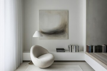 Minimalist Living Room with Modern Furniture and Abstract Artwork.