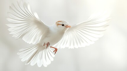 Obraz premium Free flying white pigeon on white background.