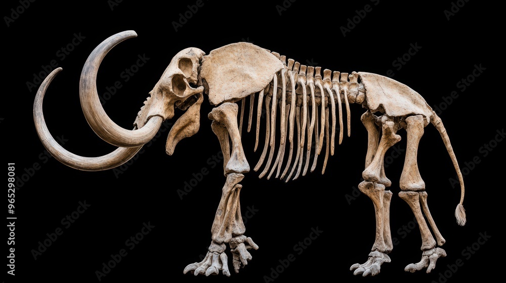 Poster detailed ancient mammoth skeletons in high definition â€“ paleontological reference with copy space 