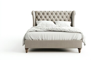 Grey Upholstered Bed with White Bedding