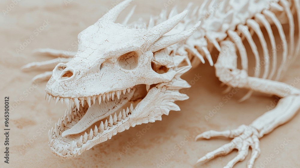 Poster Mystical Dragon Skeleton: Detailed Bone Structure of a Fantasy Creature with Copy Space for Text in High Resolution 8K Image
