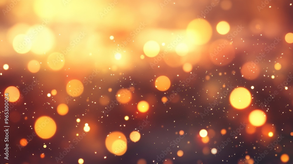 Poster the warm orange background sparkles with golden glitter and soft bokeh lights, adding a festive and 