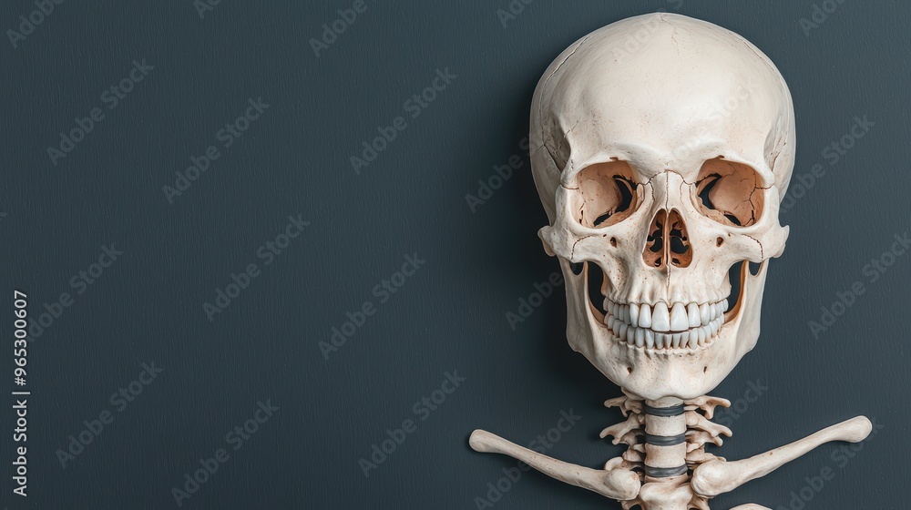 Poster enigmatic mythical being skeleton - highly detailed anatomical illustration with copy space for text