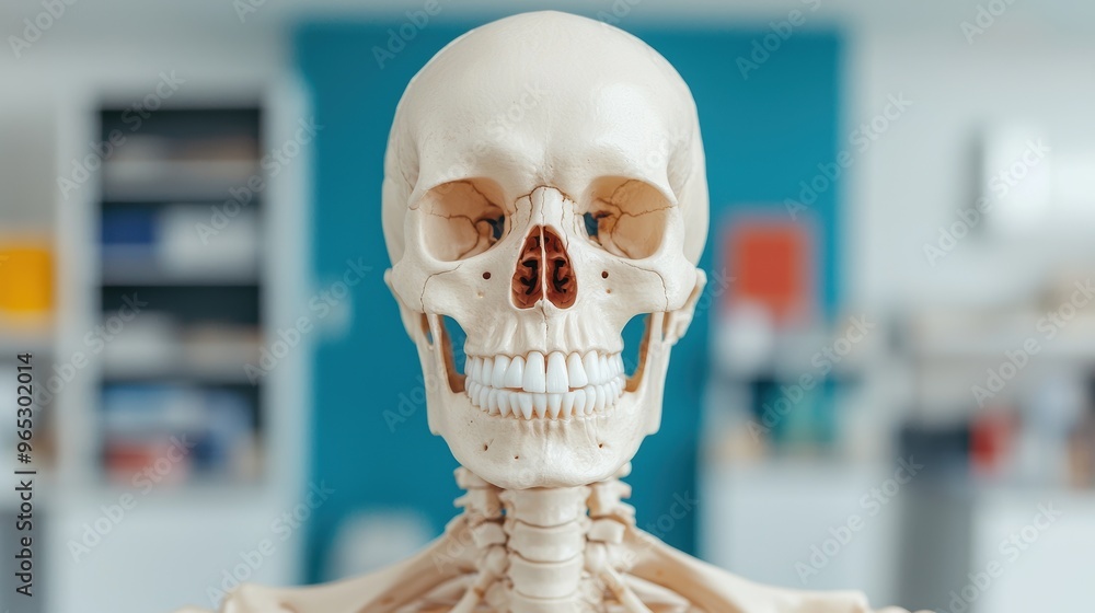 Poster detailed anatomy education illustration with skeletal models in classroom setting on 8k high detail 