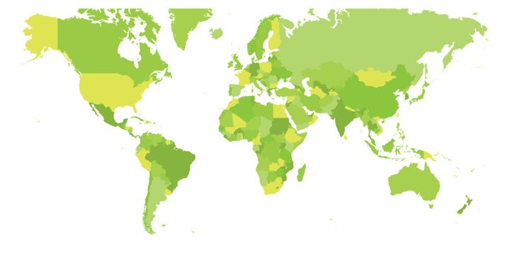 This vector graphic displays a blank political world map using the Mercator projection. It highlights geographical outlines without any labels or markings, ideal for various applications.