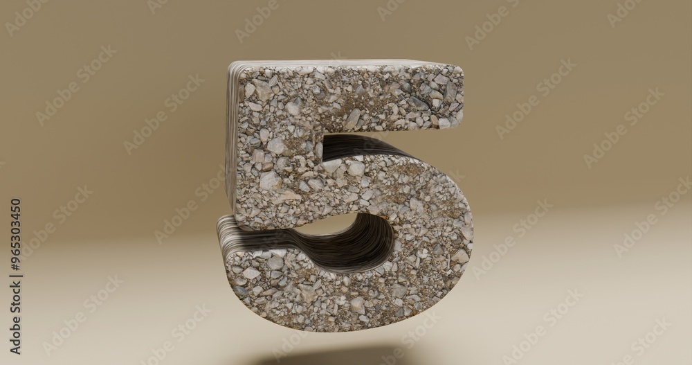 Wall mural numbers. rock numbers. rock symbol. 3 d numbers render rock set. rock number five