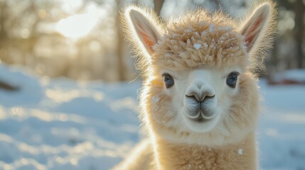 Cute Alpaca in the Snow.
