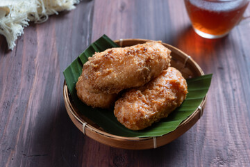 Kue Gemblong, Getas, Kemplang, Indonesian Traditional Snack made from Sticky Rice Coated with Sugar. Perfect for recipe, article, catalogue, commercial, or any cooking content.