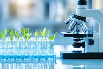 Advanced plant research microscope in laboratory