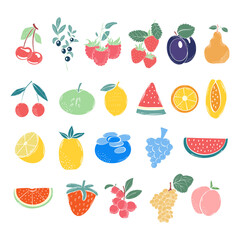 Set of hand drawing sweet fruit. Isolated, vector illustration. Create card, banner, label, pattern, fabric