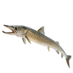 Naklejka premium A detailed view of a sturgeon showcasing its sharp teeth and streamlined body against a plain background