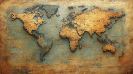 Vintage World Map on Grunge Background