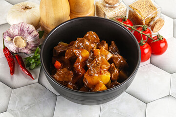 Homemade beef hungarian goulash with potato