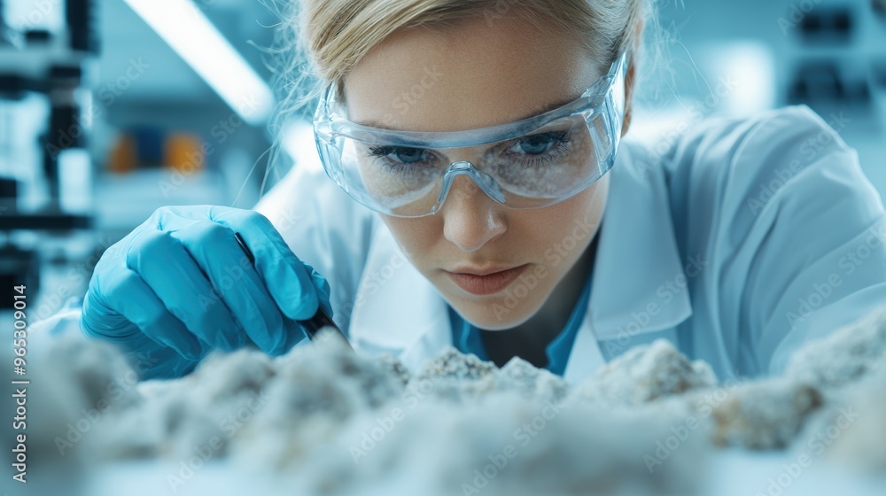 Aufkleber geologists conducting in-depth analysis of rock samples for oil exploration in high detail lab setti