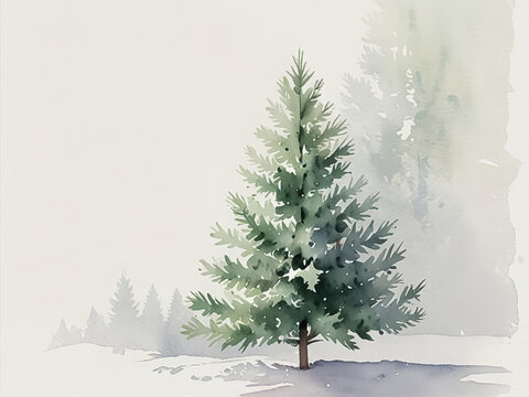 Watercolor painted Christmas tree. Sticker, clip art. - Powered by Adobe