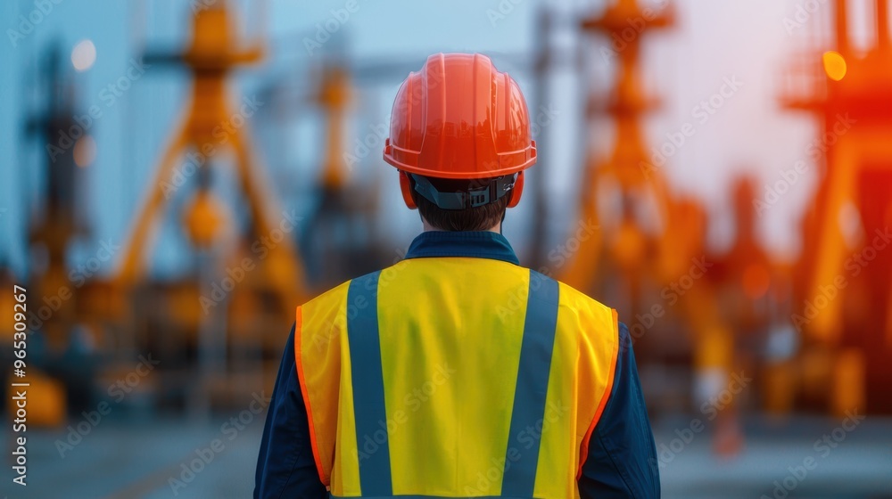Aufkleber modern engineers utilizing augmented reality for oil exploration at drilling sites with text space i