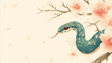Obraz premium Artistic illustration for the Year of the Snake in soft colors with sakura