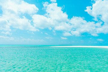 Nature tropical beach sea. Beautiful beach blue sea water. Blue sky background. Summer vacation and...