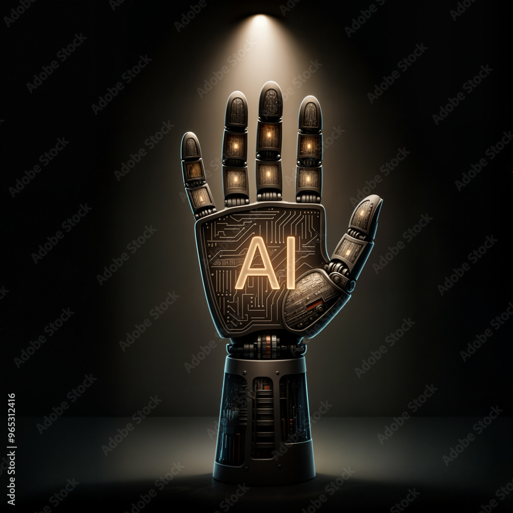 Poster robot hand, artificial intelligence and technology background . generative ai