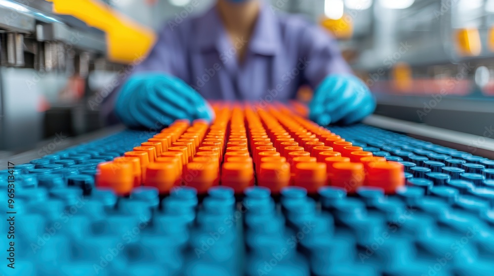 Poster advanced factory assembly line producing plastic products in high detail 8k resolution with copy spa