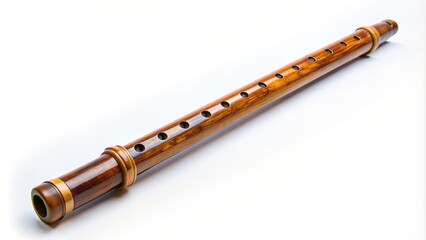 Naklejka premium Chinese dizi flute laying diagonally on a white background, cultural heritage, flute player, white background, traditional music, woodwind, instrument, sound,Chinese