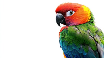 Colorful Parrot with Red, Green, and Blue Feathers Against White Background