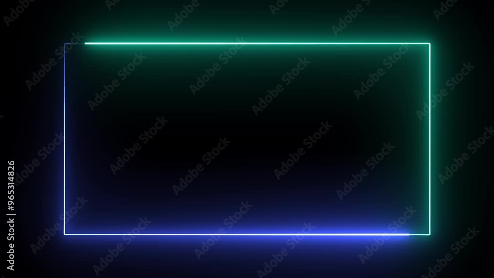 Aufkleber neon glowing rectangle animation. 4k video. square rectangle picture frame with two tone neon color 